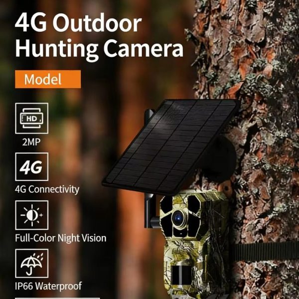 Caméra de chasse 4G LTE solaire — vision nocturne couleur, audio bidirectionnel, IP66, cloud gratuit Caméra de chasse 4G LTE solaire — vue 3