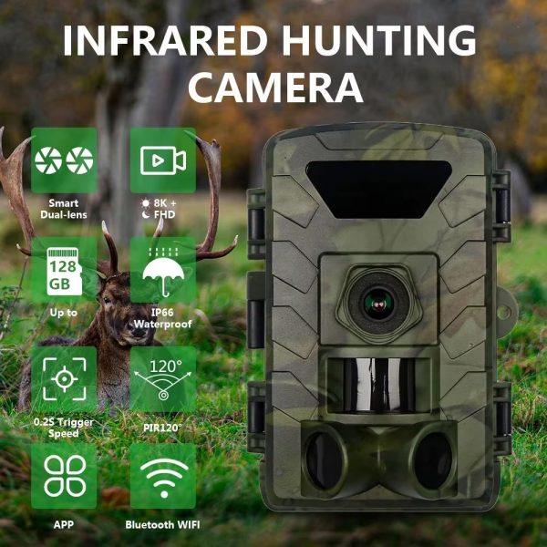 Caméra de chasse 8K 60 MP double objectif — 3 PIR, détection 25 m, WiFi et Bluetooth, IP66 PR803W — Caméra de chasse 8K 60 MP double objectif, 3 PIR, détection 25 m, WiFi — vue 3