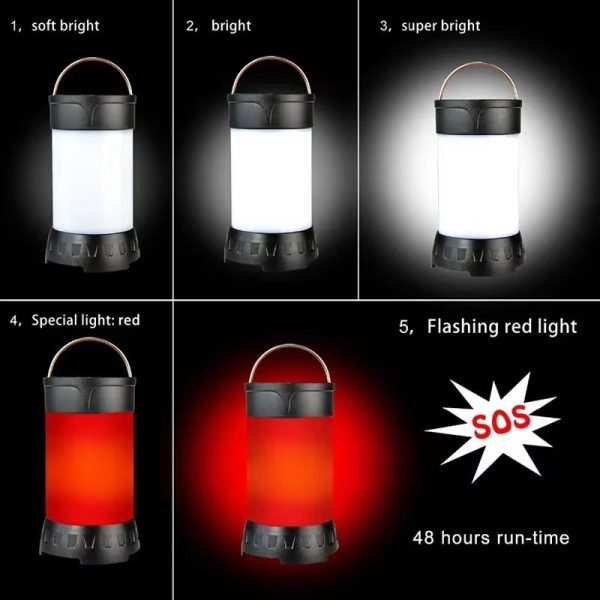 Lanterne de camping rechargeable — 5 modes dont rouge et SOS, base magnétique, 48 h d'autonomie Lanterne de camping rechargeable — vue 3