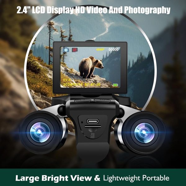 Jumelles numériques 12x32 avec caméra — écran rabattable 2,4", photos 48 MP, vidéo 2.5K, zoom 8x Jumelles numériques 12×32 avec caméra — vue 3