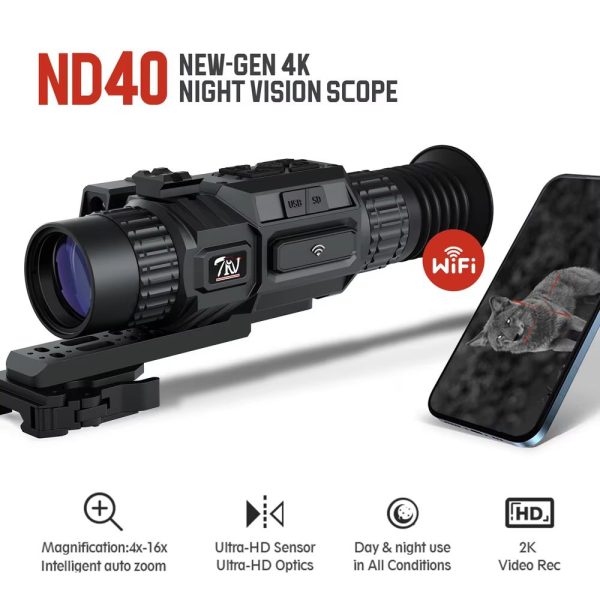 TRV-ND40 — Lunette 4K, zoom auto 4-16x, lentilles Lanthanide et traitement UWIR, télémètre 1200 m, 1000 m de jour TRV-ND40 — Lunette 4K, zoom auto 4-16x, lentilles Lanthanide et traitement UWIR, — vue 4