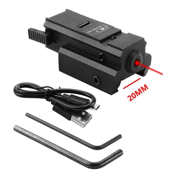 Viseur laser rechargeable USB — rouge ou vert, rail 20 mm, réglage 2 axes, 60 × 30 × 25 mm Viseur laser rechargeable USB — vue 4