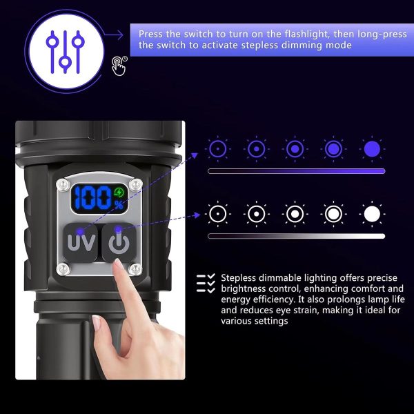 Lampe 2-en-1 UV 365 nm et LED blanche — zoom, variation continue, écran de charge, batterie externe, IPX6 Lampe 2-en-1 UV 365 nm et LED blanche — vue 4