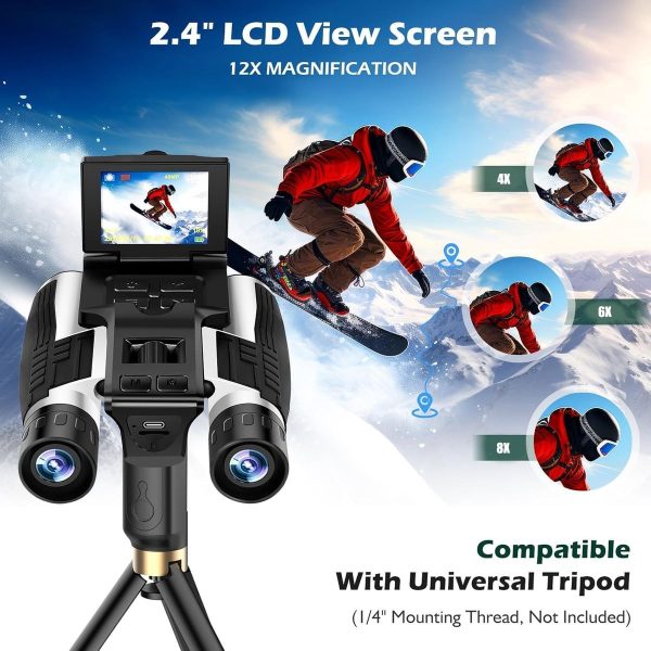 Jumelles numériques 12x32 avec caméra — écran rabattable 2,4", photos 48 MP, vidéo 2.5K, zoom 8x Jumelles numériques 12×32 avec caméra — vue 4