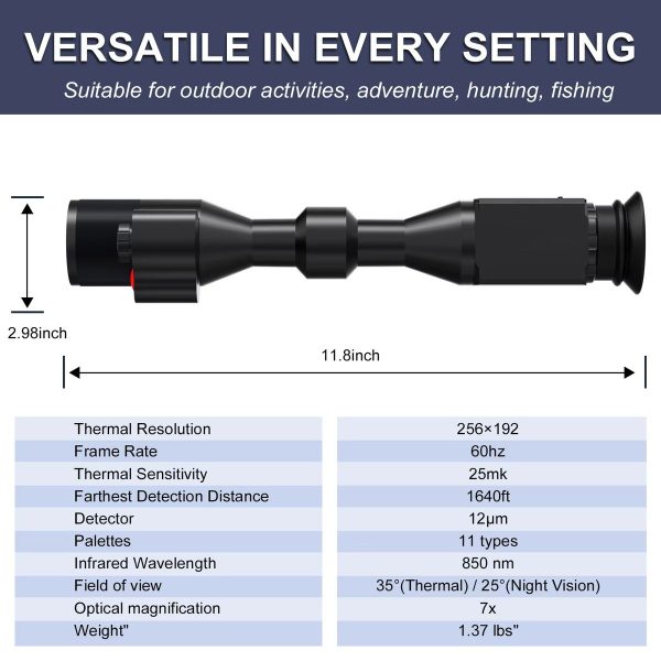 RY010 — Lunette 2-en-1 thermique et vision nocturne, 256×192 à 60 Hz, 25 mK, 500 m, 11 palettes, 7x optique RY010 — Lunette 2-en-1 thermique et vision nocturne, 256×192 à 60 Hz, 25 mK, 500 — vue 5