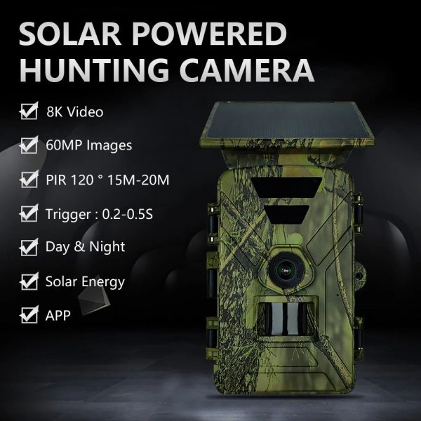Caméra de chasse 8K 60 MP solaire — WiFi et application, batterie 5200 mAh, PIR 120° Caméra de chasse 8K 60 MP solaire — vue 5