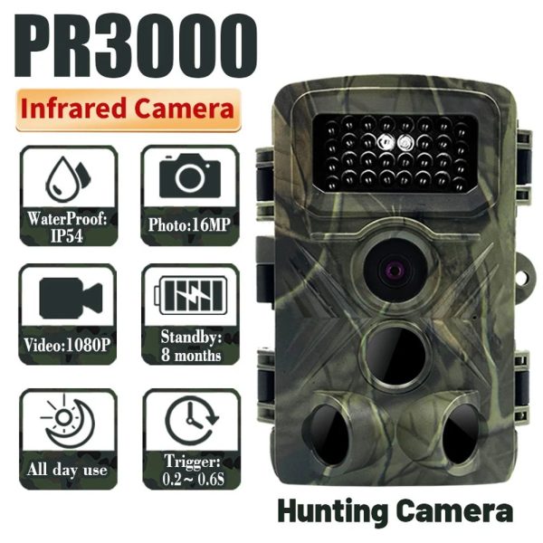 PR3000 — Caméra de chasse 16 MP 1080p, écran 2", PIR 120°, flash IR 15 m, double verrou PR3000 — Caméra de chasse 16 MP 1080p, écran 2″, PIR 120°, flash IR 15 m, double — vue 5