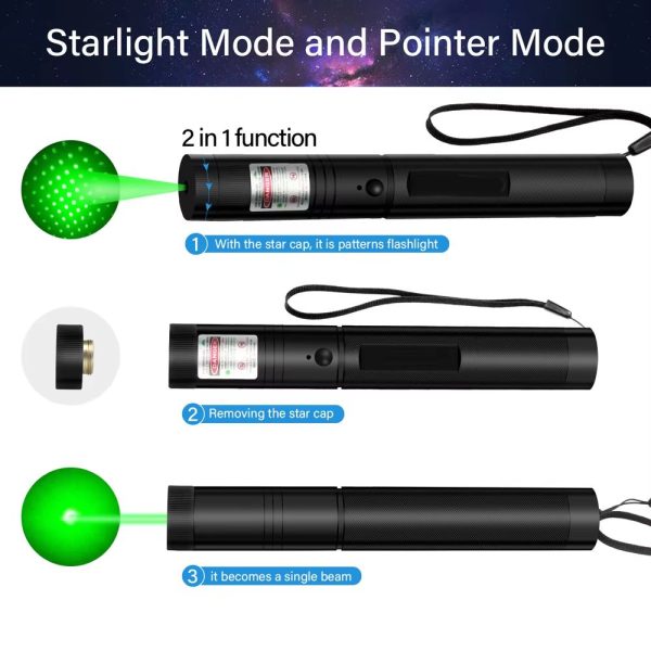 Pointeur laser vert Laser 303 — tête étoilée amovible, mise au point réglable, verrou à clé Pointeur laser vert Laser 303 — vue 5