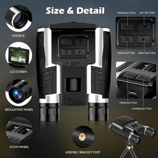 Jumelles numériques 12x32 avec caméra — écran rabattable 2,4", photos 48 MP, vidéo 2.5K, zoom 8x Jumelles numériques 12×32 avec caméra — vue 5