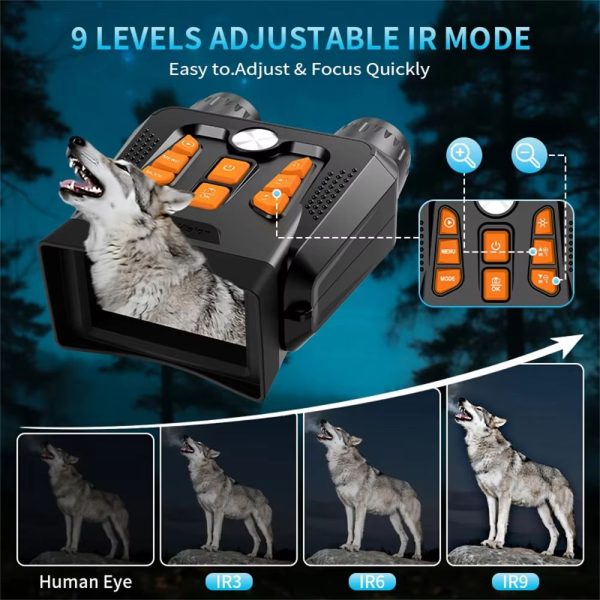 JA22 — Jumelles de vision nocturne 4K, 9 niveaux d'infrarouge, zoom 16x, écran 3", batterie 4000 mAh JA22 — Jumelles de vision nocturne 4K, 9 niveaux d’infrarouge, zoom 16x, écran 3 — vue 5