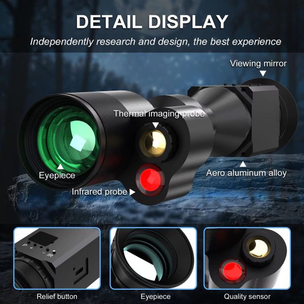 RY010 — Lunette 2-en-1 thermique et vision nocturne, 256×192 à 60 Hz, 25 mK, 500 m, 11 palettes, 7x optique RY010 — Lunette 2-en-1 thermique et vision nocturne, 256×192 à 60 Hz, 25 mK, 500 — vue 6