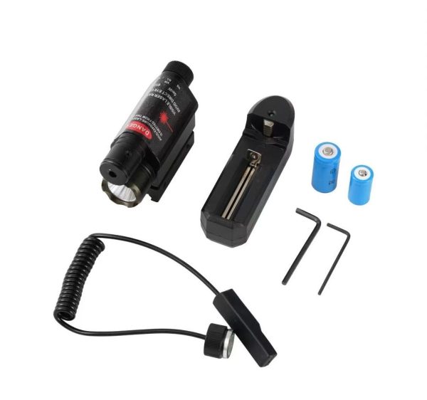 Ensemble lampe tactique et laser — rouge ou vert, 3 modes, interrupteur déporté, batteries et chargeur inclus Ensemble lampe tactique et laser — vue 6