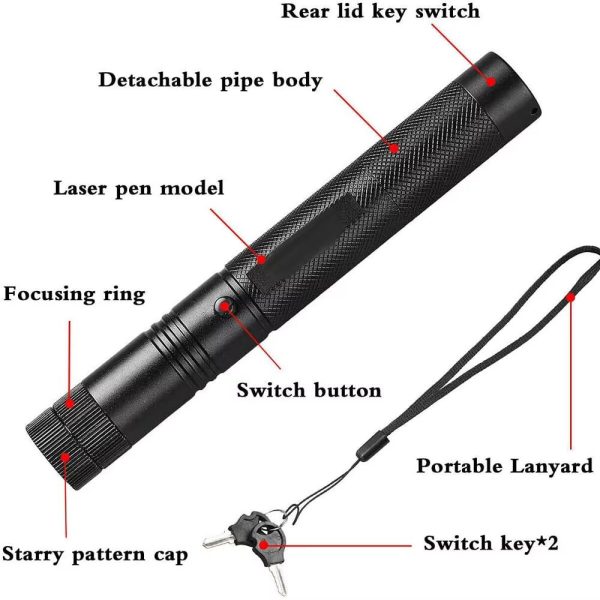 Pointeur laser vert Laser 303 — tête étoilée amovible, mise au point réglable, verrou à clé Pointeur laser vert Laser 303 — vue 6