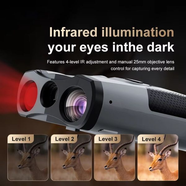 Jumelles de vision nocturne 2K avec télémètre laser — écran 3,5", carte 32 Go incluse, USB-C, objectif 25 mm Jumelles de vision nocturne 2K avec télémètre laser — vue 6