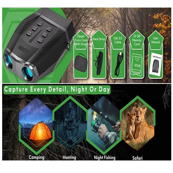 NV5100 — Jumelles de vision nocturne FHD, grossissement 6x, 350-400 m, 8 piles AA jusqu'à 20 h, carte 32 Go incluse NV5100 — Jumelles de vision nocturne FHD, grossissement 6x, 350-400 m, 8 piles A — vue 6