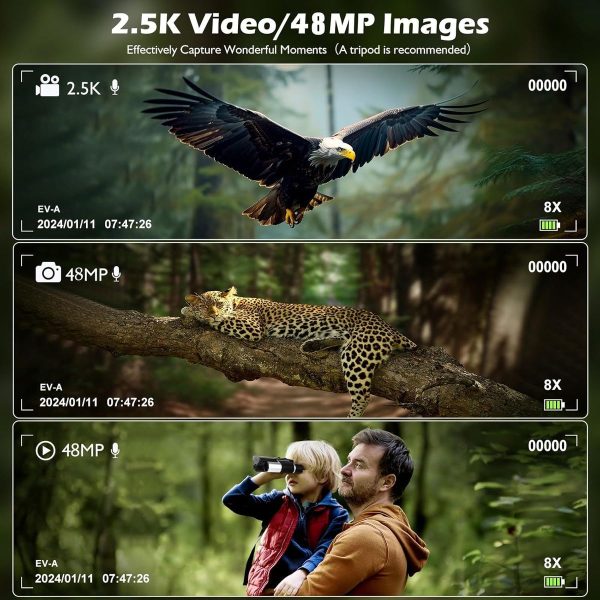Jumelles numériques 12x32 avec caméra — écran rabattable 2,4", photos 48 MP, vidéo 2.5K, zoom 8x Jumelles numériques 12×32 avec caméra — vue 6