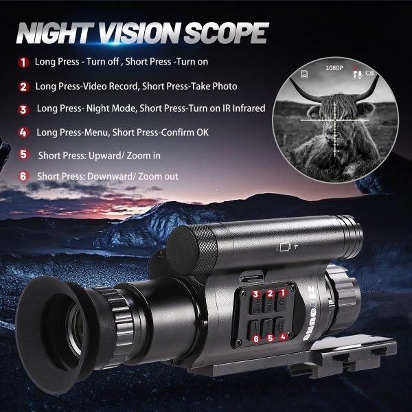 NV075 — Lunette numérique jour/nuit, écran rond 390×390, IR 850 nm à 3 niveaux, 200-350 m, rail Picatinny NV075 — Lunette numérique jour/nuit, écran rond 390×390, IR 850 nm à 3 niveaux, — vue 6
