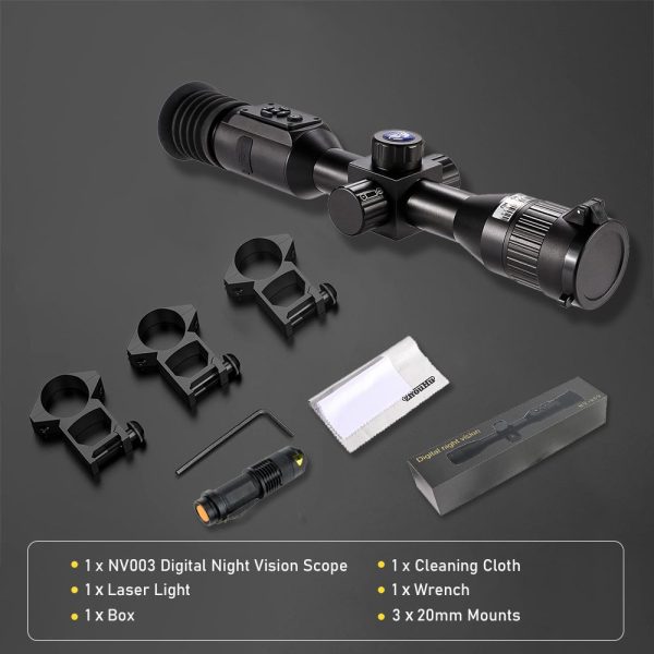 NV003 — Lunette de vision nocturne, objectif 35 mm, écran OLED rond 454×454, capteur 0,001 lux, IR 5 W à 200 m, laser intégré NV003 — Lunette de vision nocturne, objectif 35 mm, écran OLED rond 454×454, cap — vue 6