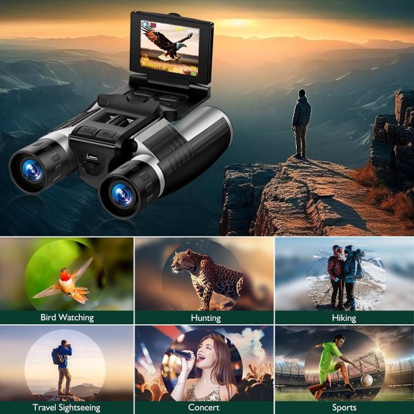 Jumelles numériques 12x32 avec caméra — écran rabattable 2,4", photos 48 MP, vidéo 2.5K, zoom 8x Jumelles numériques 12×32 avec caméra — vue 7