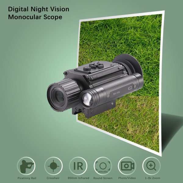 NV002 — Lunette de vision nocturne 4x, écran rond 454×454, IR 850 nm 3 W, zoom 1-8x, USB-C, montage Picatinny NV002 — Lunette de vision nocturne 4x, écran rond 454×454, IR 850 nm 3 W, zoom 1 — vue 7