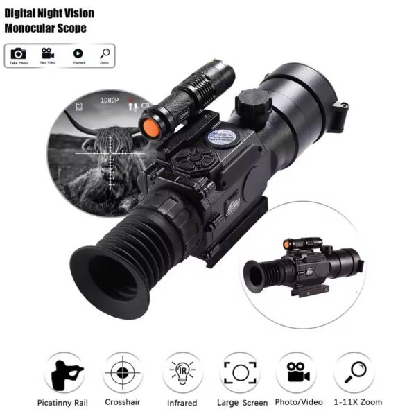 PQ1W — Lunette de vision nocturne 1080p, zoom 11x, 600 m sous les étoiles, traitement FMC bleu, WiFi, IP65 PQ1W — Lunette de vision nocturne 1080p, zoom 11x, 600 m sous les étoiles, trait — vue 7